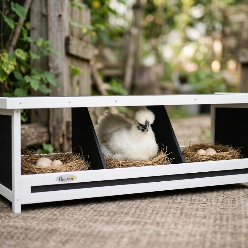 PawHut Wood Nesting Boxes Chicken Coop Accessories for Up to 3 Chickens, with Asphalt Roof, Gray
