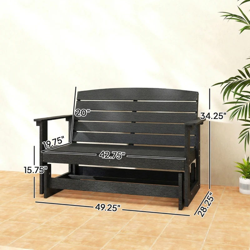 Outsunny Patio Glider Bench w/ HDPE Slatted Double Rocking Chair, Black