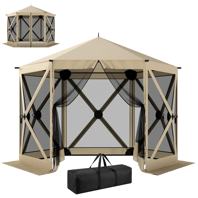 Outsunny 10 x 11 ft Pop Up Gazebo Screen Tent, Portable Instant Camping Canopy Screen House with Nettings, Carry Bag, Beige