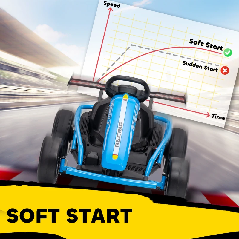 Qaba 24V 7AH Kids Electric Go Kart, 8.1 MPH Battery Powered Drift Kart with Dual Motors, Soft Start for 8-12 Years, Blue