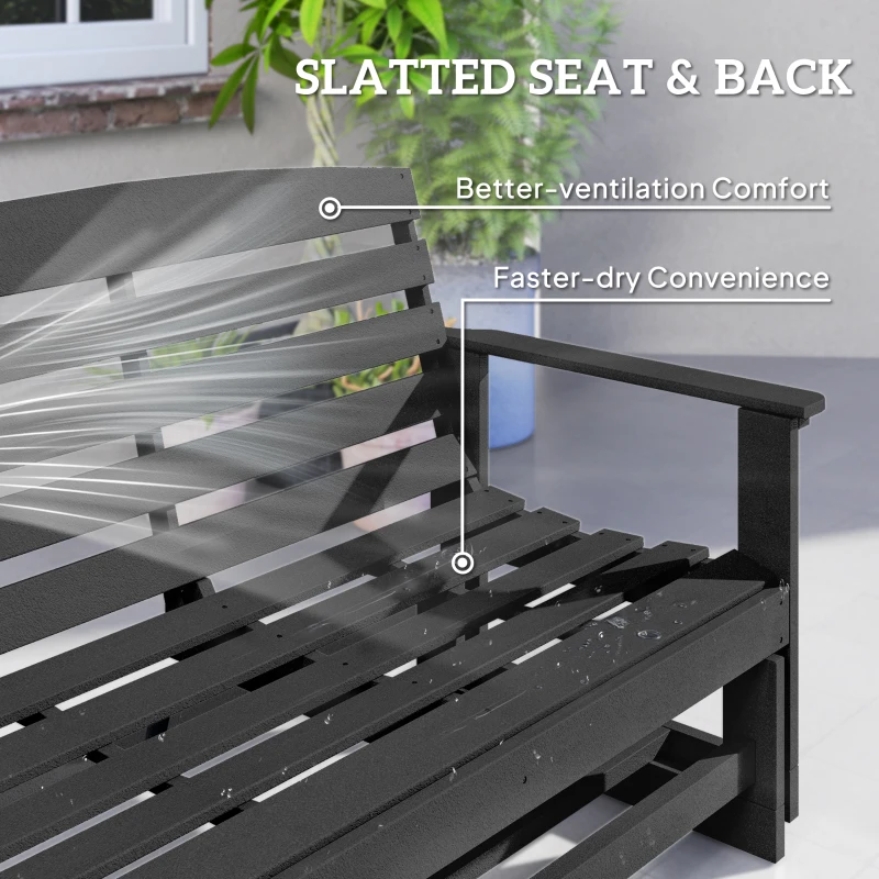 Outsunny Patio Glider Bench w/ HDPE Slatted Double Rocking Chair, Black