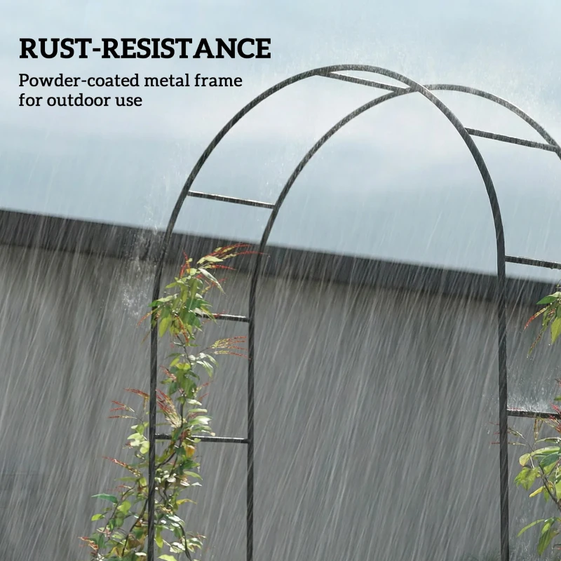 Outsunny 8 ft Steel Garden Arch, Garden Arbor Trellis with Large Base for Climbing Plants, Wedding Arch Stand, Black