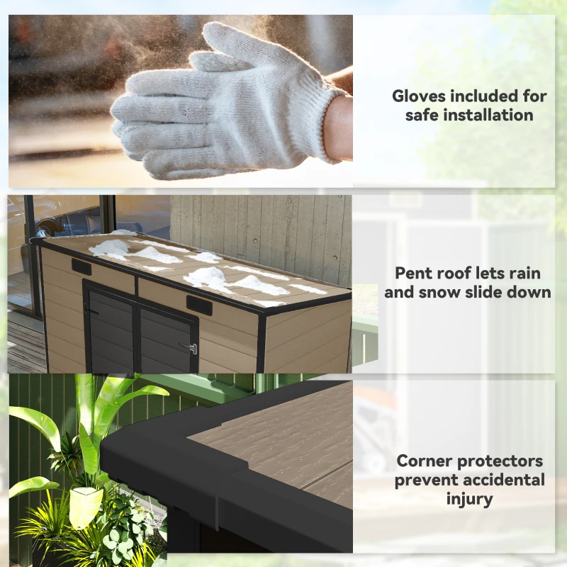 Outsunny 8' x 4' Plastic Outdoor Storage Shed with Floor, Window, Lockable Doors and Vents for Backyard Patio Lawn, Light Brown