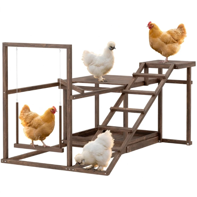 PawHut Chicken Perch with Swing, Roosting Bars & 2 Ladders for 4–6 Hens, Wooden