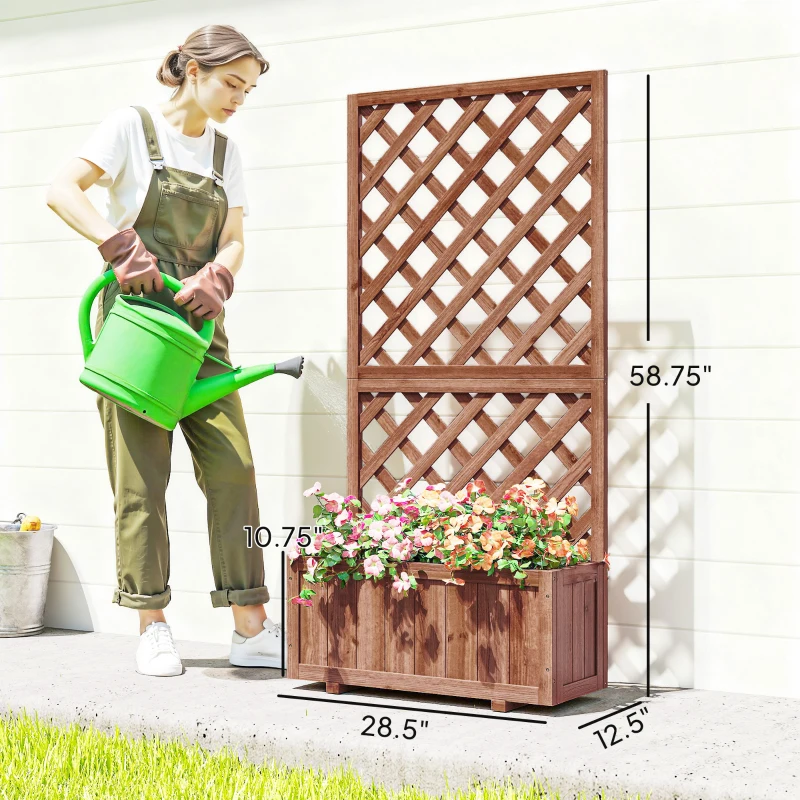 Outsunny Wooden Raised Garden Bed, Raised Planter Box, Planter with Trellis for Climbing Plants Flowers, Orange