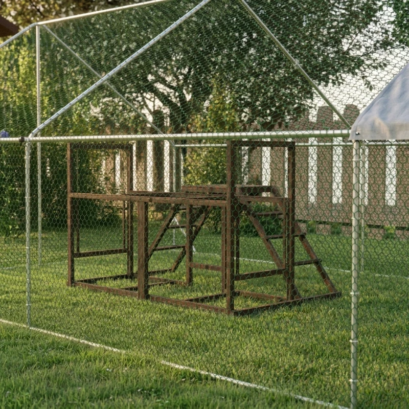 PawHut Chicken Activity Play Set with Multiple Chicken Perches, Swing, Ladder, Platform for 3-4 Chickens, Coffee