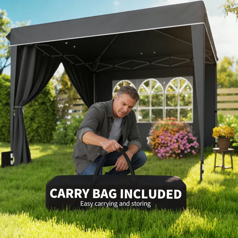 Outsunny 10 x 10 ft Pop Up Canopy Tent with Sidewalls, UPF50+ Outdoor Portable Instant Canopy Shelter with Carry Bag, Black