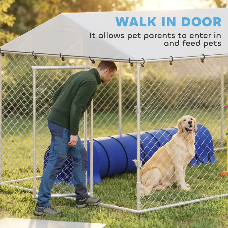 PawHut 20' x 7.5' x 6.5' Dog Kennel Outdoor for Small Medium Large Dogs with Waterproof Roof, Silver