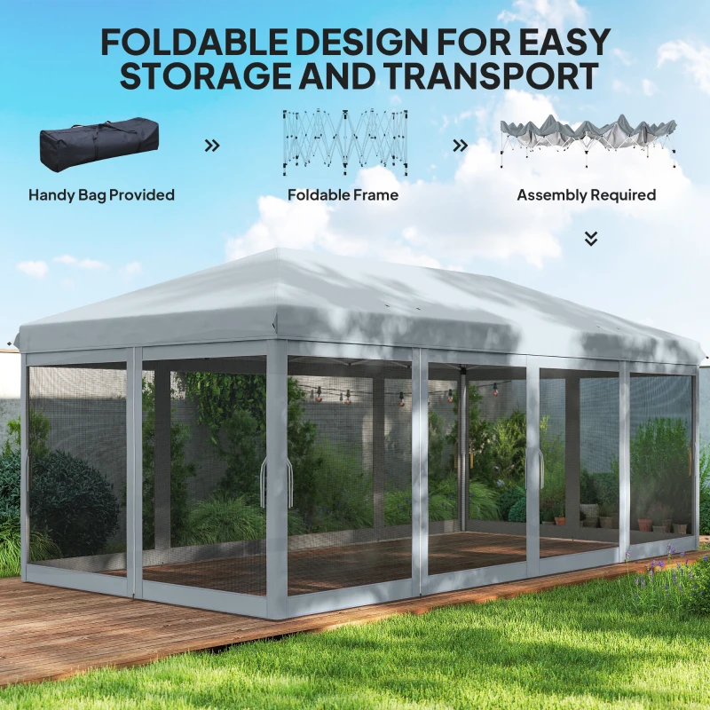Outsunny 10' x 20' Pop Up Canopy Tent with Netting, Heavy Duty Instant Sun Shelter, Large Tents for Parties with Carry Bag for Outdoor, Garden, Patio, Gray