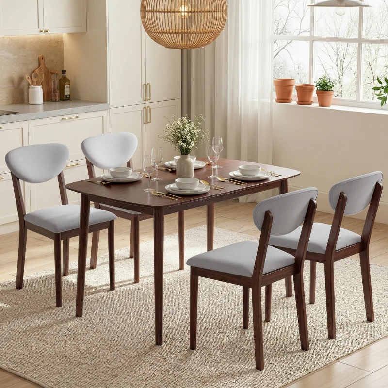 HOMCOM 5-Piece Dining Table Set for 4, Mid-Century Modern Kitchen Table and Chairs, Light Gray