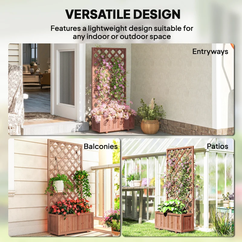Outsunny Wooden Raised Garden Bed, Raised Planter Box, Planter with Trellis for Climbing Plants Flowers, Orange