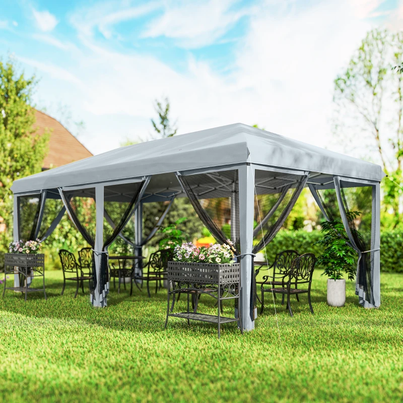 Outsunny 10' x 20' Pop Up Canopy Tent with Netting, Heavy Duty Instant Sun Shelter, Large Tents for Parties with Carry Bag for Outdoor, Garden, Patio, Gray