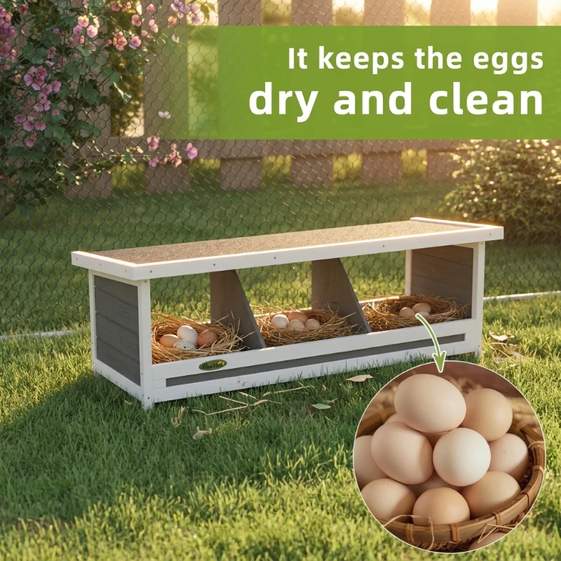 PawHut Wood Nesting Boxes Chicken Coop Accessories for Up to 3 Chickens, with Asphalt Roof, Gray