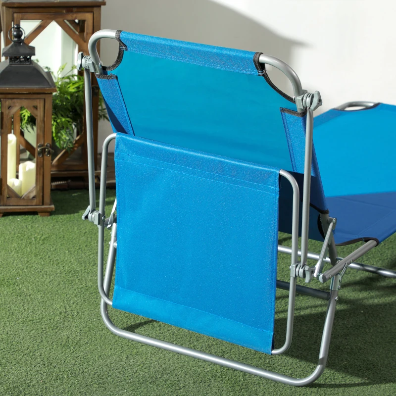 Outsunny Outdoor Pool Chaise Lounge Chair, Folding Tanning Chair with Sun Shade, Blue