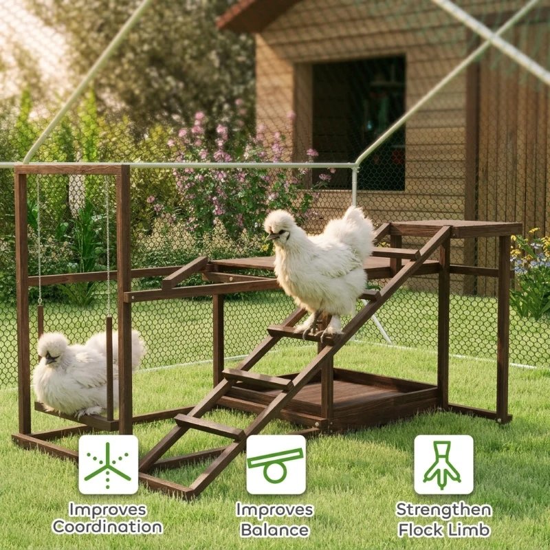 PawHut Chicken Perch with Swing, Roosting Bars & 2 Ladders for 4–6 Hens, Wooden