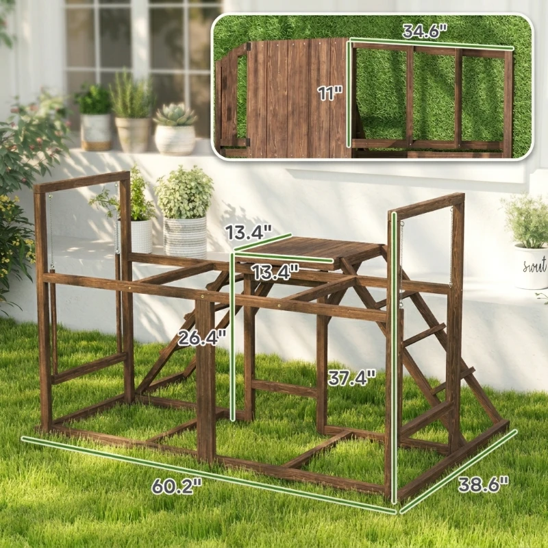 PawHut Chicken Activity Play Set with Multiple Chicken Perches, Swing, Ladder, Platform for 3-4 Chickens, Coffee