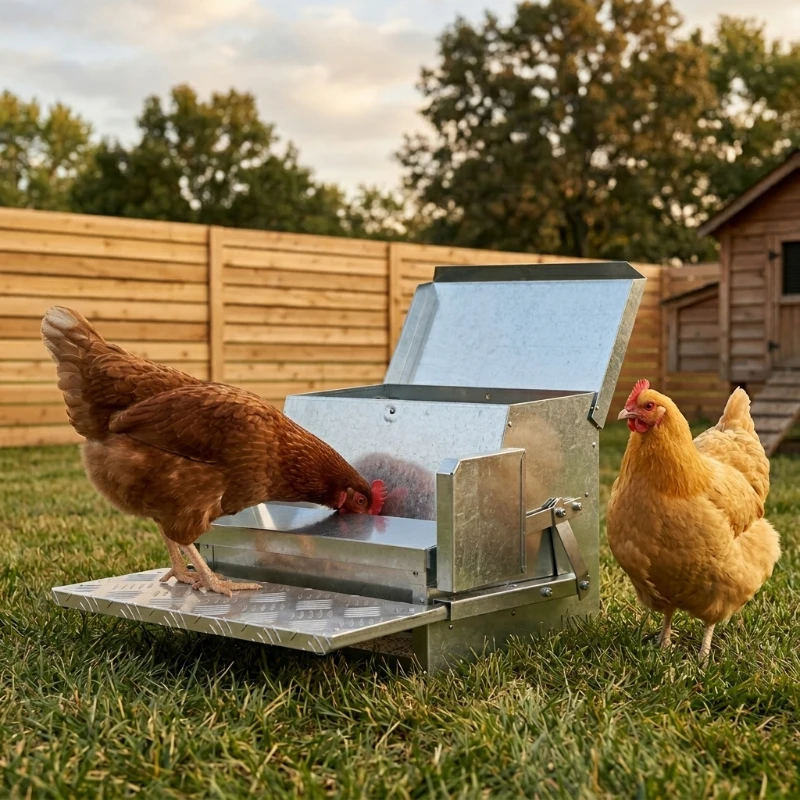 PawHut 30 lbs Capacity Automatic Chicken Poultry Feeder with a Galvanized Steel and Aluminium Build, Weatherproof Design