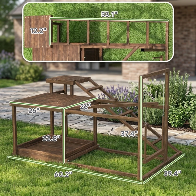PawHut Chicken Perch with Swing, Roosting Bars & 2 Ladders for 4–6 Hens, Wooden