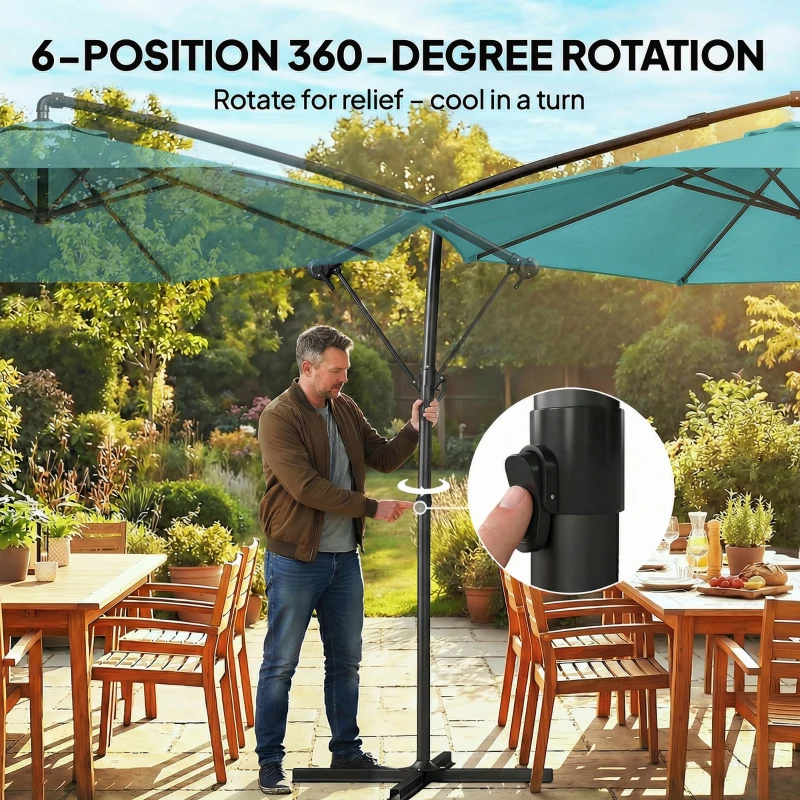 Outsunny 10 ft Offset Patio Umbrella with Cover, Hanging Cantilever Umbrella with 360° Rotation, Crank Handle, Tilt, Sky Blue