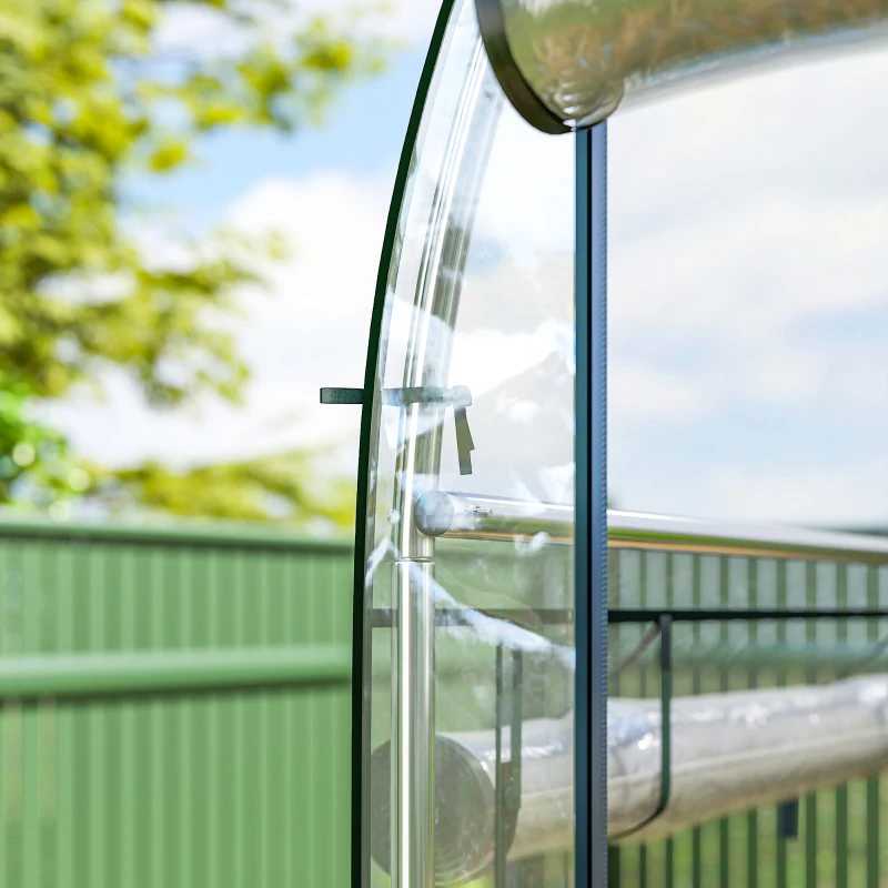 Outsunny Walk-in Tunnel Greenhouse, Hoop House Greenhouse with 8 Roll-Up Doors, 10' x 3' x 6.5', Clear