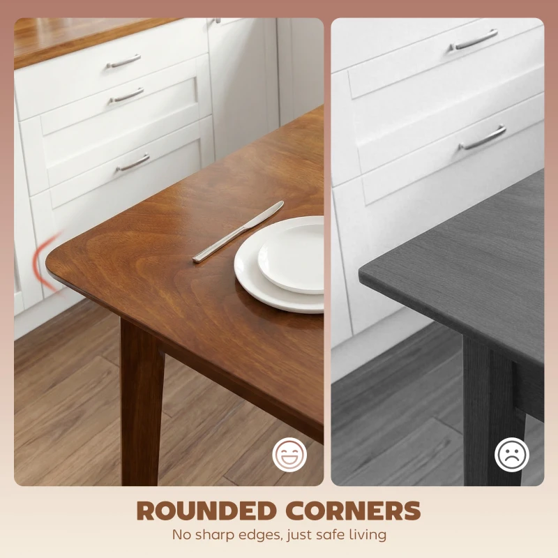 HOMCOM 47.2" Rectangle Dining Table for 4, Mid-Century Modern Kitchen Table with Rubber Wood Legs for Dining Room, Walnut