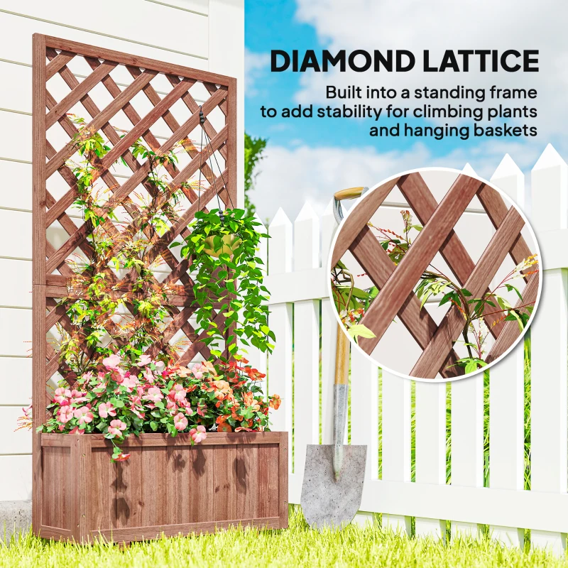 Outsunny Wooden Raised Garden Bed, Raised Planter Box, Planter with Trellis for Climbing Plants Flowers, Orange