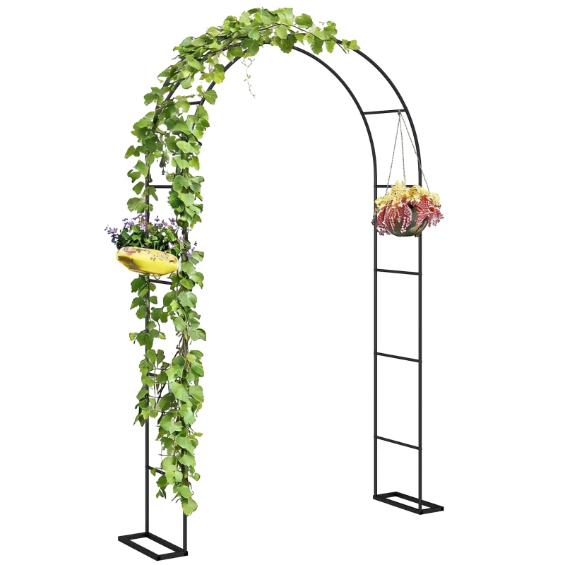 Outsunny 8 ft Steel Garden Arch, Garden Arbor Trellis with Large Base for Climbing Plants, Wedding Arch Stand, Black
