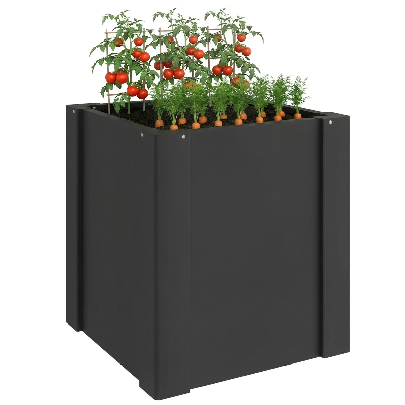 Outsunny Raised Garden Bed Galvanized Planter Box Outdoor with Gloves for Gardening Vegetables, Flower, Herb, 1.4 x 1.4 x 1.5 ft, Black