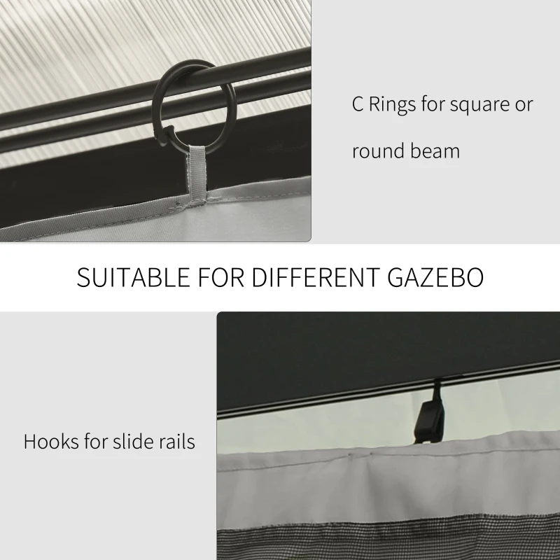 Outsunny 9.84' x 9.84' Gazebo Sidewall Set with Hooks/C-Rings, Gray