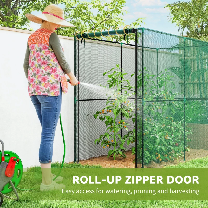Outsunny Crop Cage, Plant Protection Tent with Zippered Door, Plant Protector from Animals for Vegetables Flowers Fruits, Green