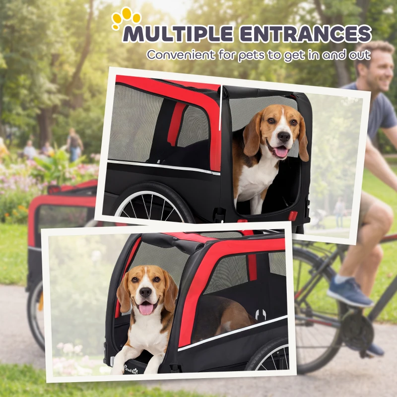 PawHut Dog Bike Trailer, Pet Cart Bicycle Carrier with 20" Air Tires, Quick-Release Wheels, Reflectors, Flag
