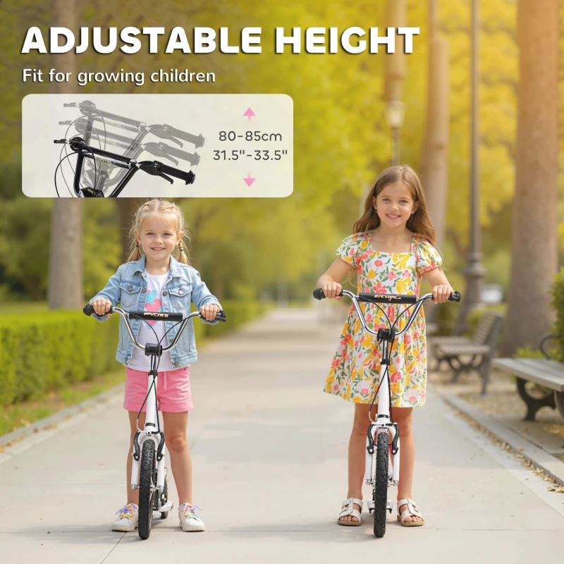 Aosom Youth Scooter Front and Rear Caliper Dual Brakes 12-Inch Inflatable Front Wheel Ride On Toy For Age 5+ - White