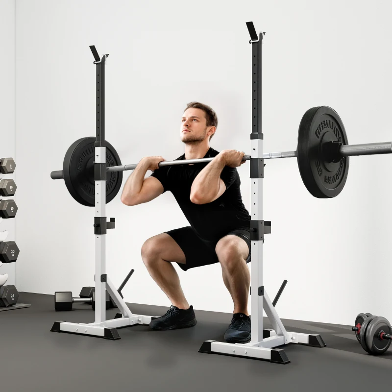 Soozier Pair of Adjustable Squat Rack Standard 53.5"-69.25" Barbell Rack Stand 440lbs Capacity, 2" Steel Heavy Duty Bench Press Rack, Support 3 Sets Barbells Storage