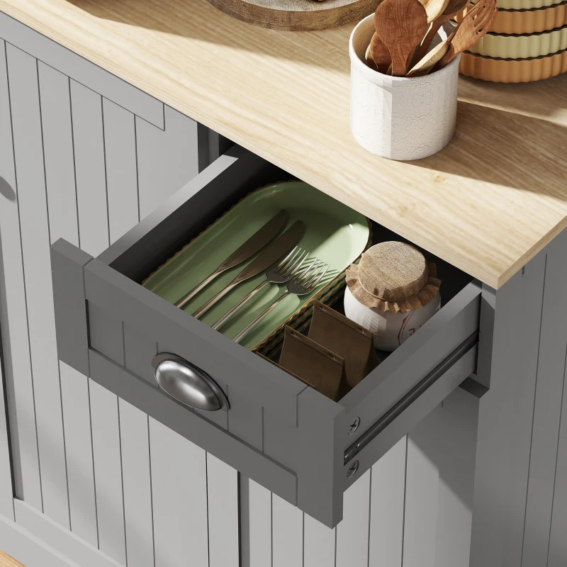 HOMCOM 71" Buffet with Hutch, Modern Farmhouse Kitchen Pantry Storage Cabinet with Microwave Oven Countertop, Drawer, Gray