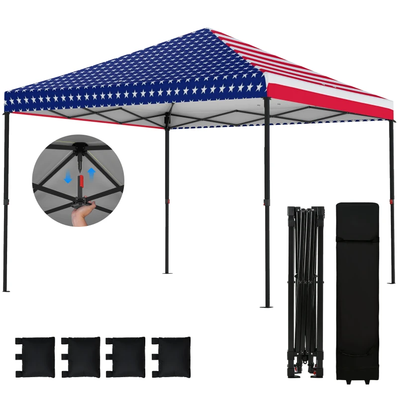 Outsunny 10 x 10 ft Pop Up Canopy Tent with One Push Setup, Outdoor Portable Instant Canopy Shelter w/ Roller Bag, American Flag