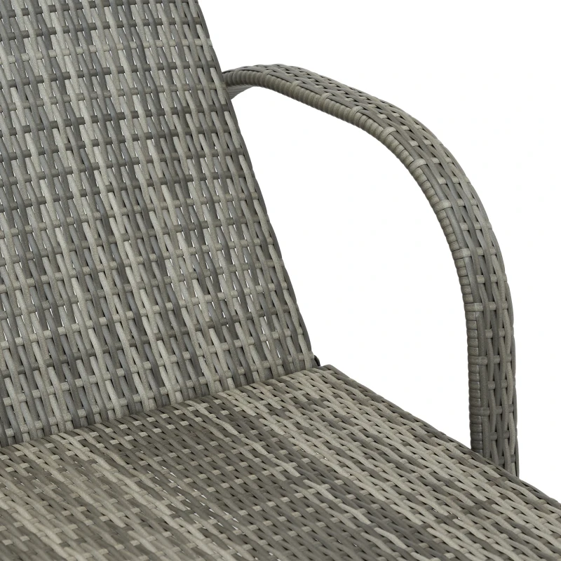 Outsunny Wicker Outdoor Chaise Lounge, 5-Level Adjustable Backrest PE Rattan Pool Lounge Chair with Wheels, Cushion & Headrest, Mixed Gray and Gray