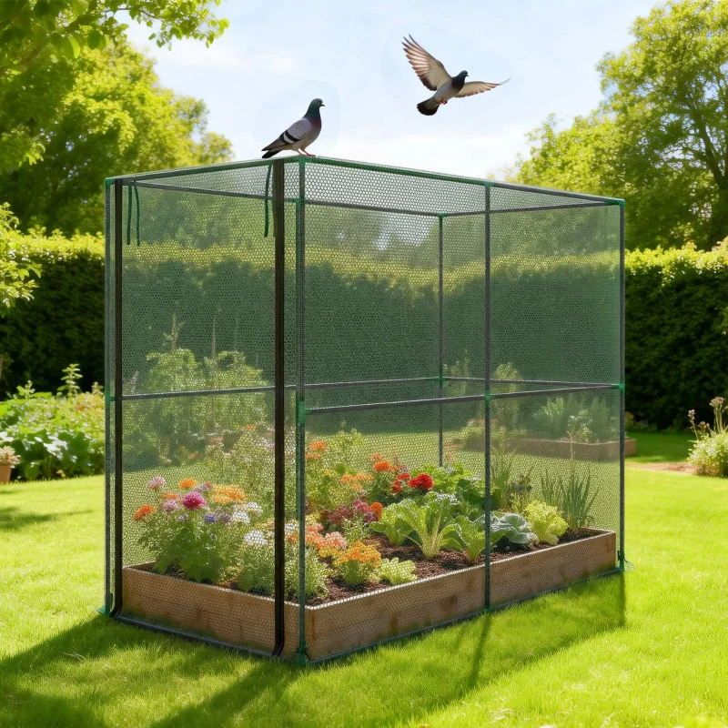 Outsunny Crop Cage, Plant Protection Tent with Zippered Door, Plant Protector from Animals for Vegetables Flowers Fruits, Green