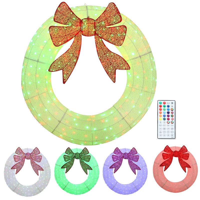 Outsunny 60 Inch Lighted Wreath Decoration with Dual Color LED, Christmas Wreath with Daily Timer, Remote for Indoor Outdoor