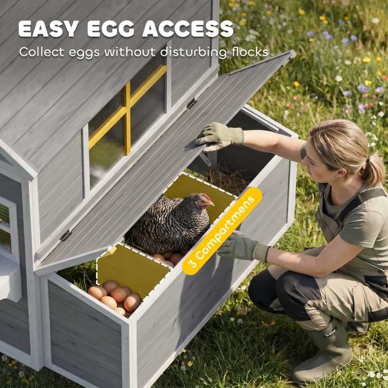 PawHut Wooden Chicken Coop, Hen House for 2-4 Hens, Outdoor Playhouse Poultry Cage with Nesting Boxes, Waterproof Roof, Windows