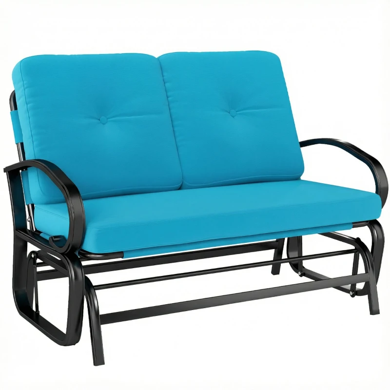 Outsunny Outdoor Glider Bench, 2-Person Patio Rocker Loveseat with Tufted Cushions, Steel Frame for Porch, Garden Backyard, Blue