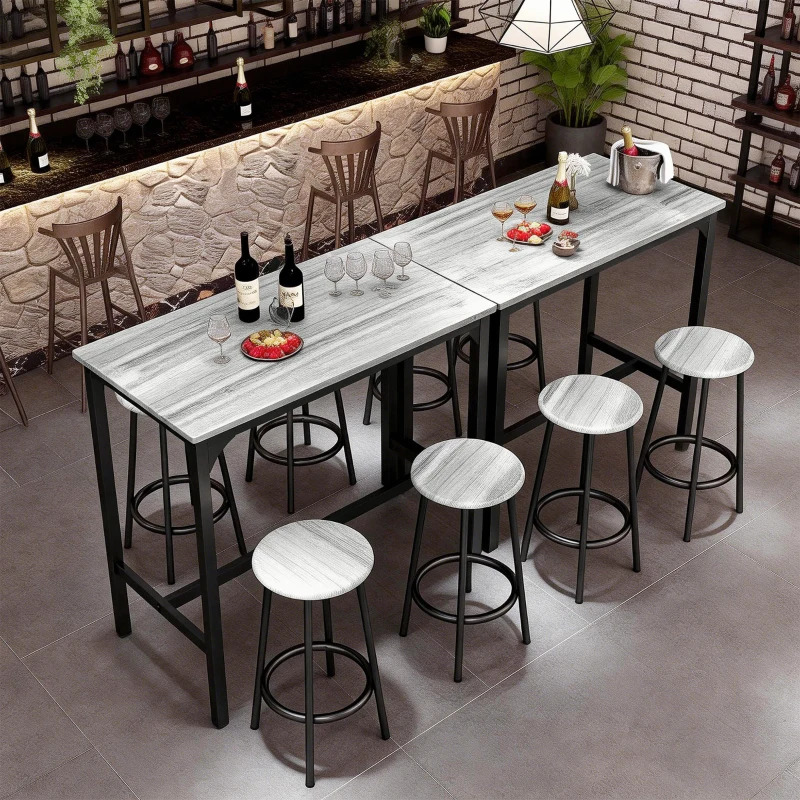 HOMCOM 5-Piece Counter Height Bar Table Set, Rustic 43.25" Dining Table with 4 Bar Stools, Kitchen Table with Wooden Top for Pub, Dining Room, Gray