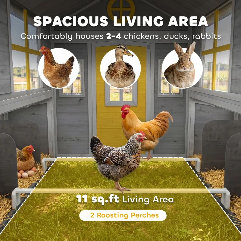 PawHut Wooden Chicken Coop, Hen House for 2-4 Hens, Outdoor Playhouse Poultry Cage with Nesting Boxes, Waterproof Roof, Windows