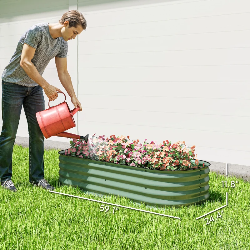 Outsunny 4.9' x 2' x 1' Galvanized Raised Garden Bed Kit, Metal Planter Box with Safety Edging, Green