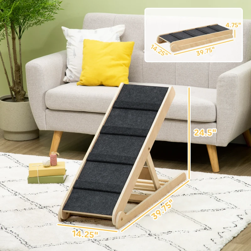 PawHut Height Adjustable Pet Ramp with Non-Slip Carpet Surfaces, 4 Levels Folding Dog Cat Ramp for Bed, Sofa & Car