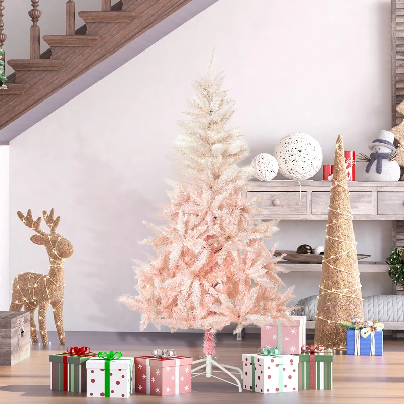 HOMCOM 5ft Unlit Spruce Artificial Christmas Tree with Realistic Branches and 450 Tips, Pink