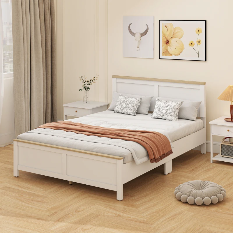 HOMCOM Full Bed Frame with Headboard, Modern Platform Bed Frame with Wooden Slats, No Box Spring Needed, Easy Assembly, White