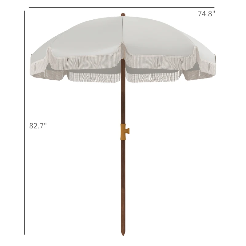 Outsunny 6.2' Beach Umbrella for Travel, Vent, Ruffles, Carry Bag, Portable Outdoor Umbrella for Garden, Light Gray