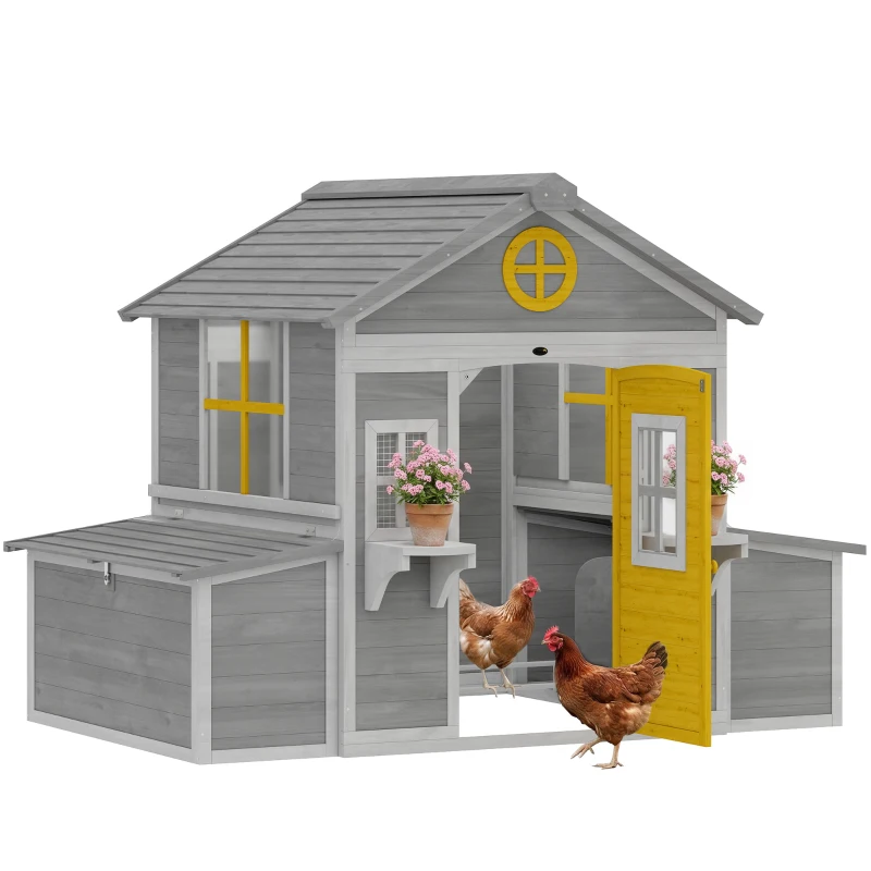 PawHut Wooden Chicken Coop, Hen House for 2-4 Hens, Outdoor Playhouse Poultry Cage with Nesting Boxes, Waterproof Roof, Windows