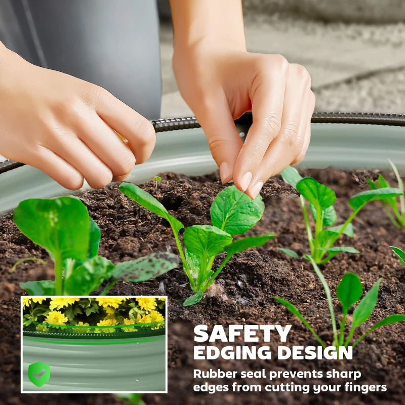 Outsunny Set of 2 Raised Garden Bed, Metal Planter Box with Safety Edging, Easy-to-assemble Stock Tank, Light Green
