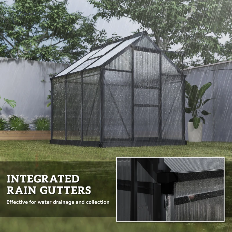 Outsunny Polycarbonate Greenhouse, Heavy Duty Outdoor Aluminum Walk-in Green House Kit Vent Door, 6.2'x6.2'x6.6' Gray